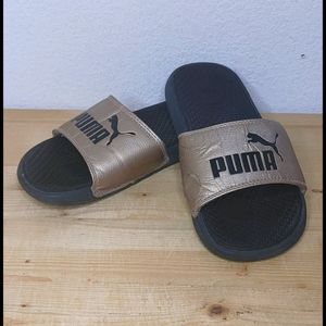 PUMA Rose Gold and Black Slide On Sandals